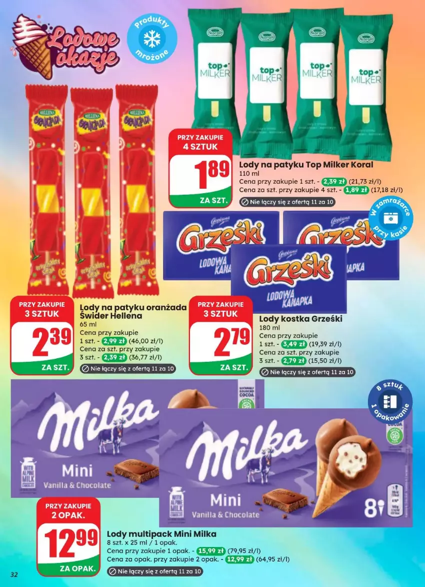 Gazetka promocyjna Dino - ważna 20.08 do 26.08.2025 - strona 25 - produkty: Grześki, Lody, Milka, Oranżada, Top