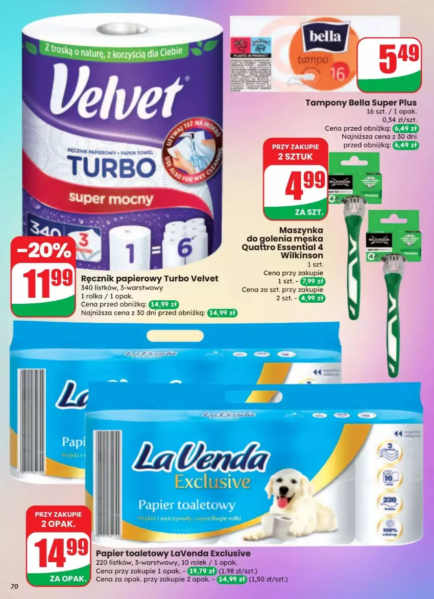 Gazetka promocyjna Dino - ważna 20.08 do 26.08.2025 - strona 67 - produkty: Bell, Bella, Maszynka, Maszynka do golenia, Papier, Papier toaletowy, Ręcznik, Szynka, Tampony, Velvet