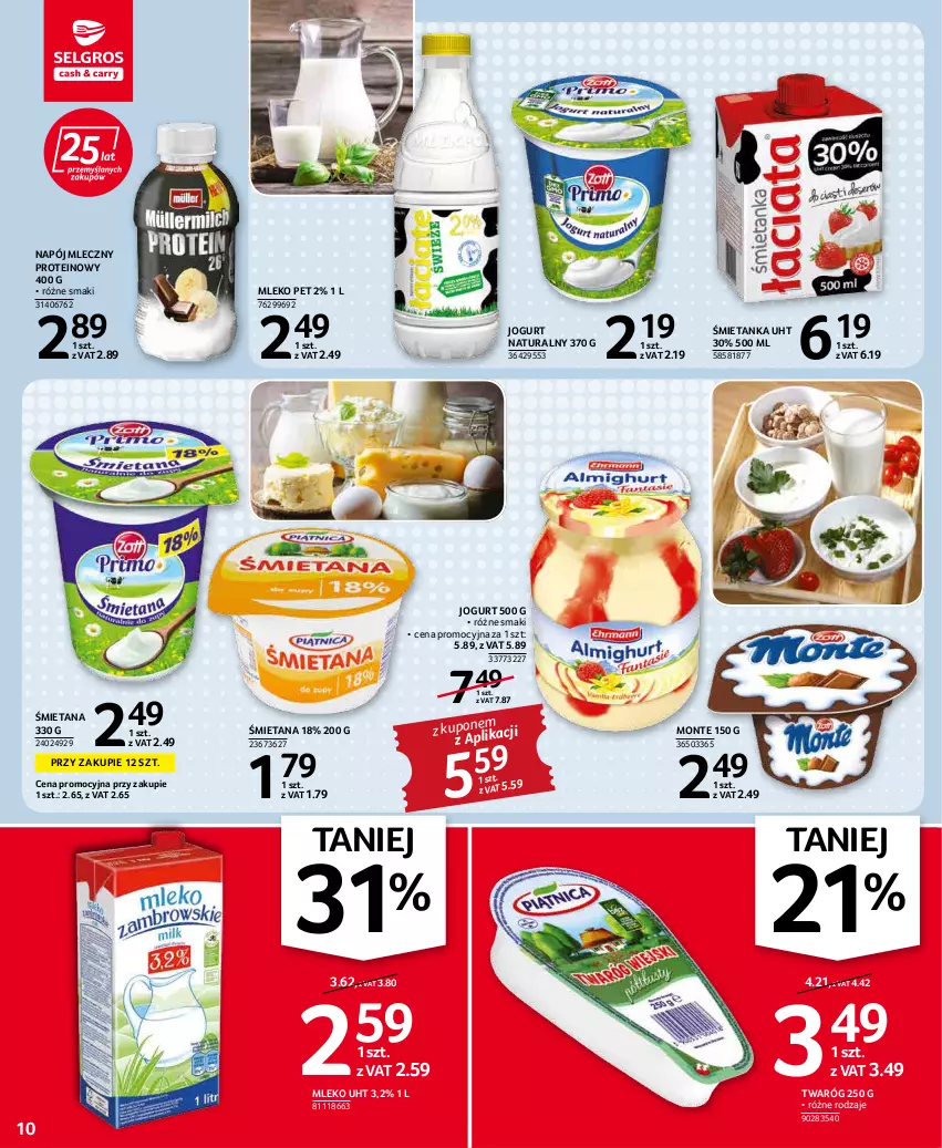 Gazetka promocyjna Selgros - Oferta spożywcza - ważna 17.02 do 02.03.2022 - strona 10 - produkty: Jogurt, Jogurt naturalny, Mleko, Monte, Napój, Napój mleczny, Twaróg