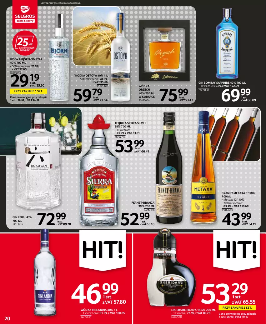 Gazetka promocyjna Selgros - Oferta spożywcza - ważna 17.02 do 02.03.2022 - strona 20 - produkty: Brandy, Finlandia, Gin, Likier, Metaxa, Tequila, Wódka