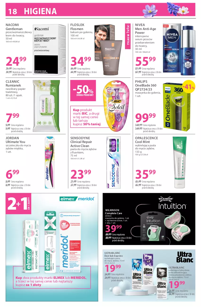 Gazetka promocyjna Hebe - Gazetka - ważna 11.05 do 26.05.2026 - strona 18 - produkty: Balsam po goleniu, BIC, Cleanic, Clin, Elmex, Krem do twarzy, Mars, Maszynka, Maszynka do golenia, Nacomi, Nawilżany papier, Nivea, Nivea Men, Papier, Papier toaletowy, Philips, Philips OneBlade, Rum, Sensodyne, Ser, Serum, Szczoteczka, Szynka