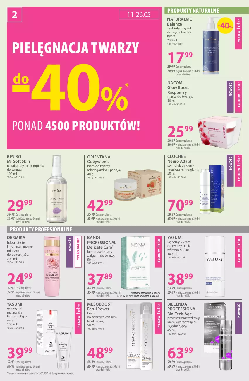 Gazetka promocyjna Hebe - Gazetka - ważna 11.05 do 26.05.2026 - strona 2 - produkty: Bandi, Bielenda, Dermika, Krem do twarzy, Krem nawilżający, LG, Makijaż, Mars, Maska, Maska do twarzy, Mgiełka do twarzy, Mleczko, Nacomi, Papaja, Róża, Ryż, Tonik, Waga