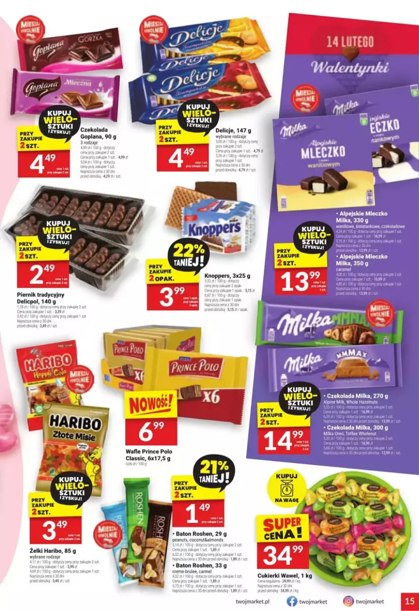 Gazetka promocyjna Twoj Market - ważna 12.02 do 18.02.2025 - strona 7 - produkty: Baton, Cukier, Cukierki, Delicje, Fa, Haribo, Wafle, Wawel