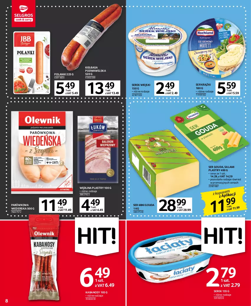 Gazetka promocyjna Selgros - Oferta spożywcza - ważna 19.01 do 01.02.2023 - strona 8 - produkty: Gouda, Kabanos, Kiełbasa, Kiełbasa podwawelska, Lanki, Salami, Ser, Serek, Serek wiejski, Wawel, Wędlina