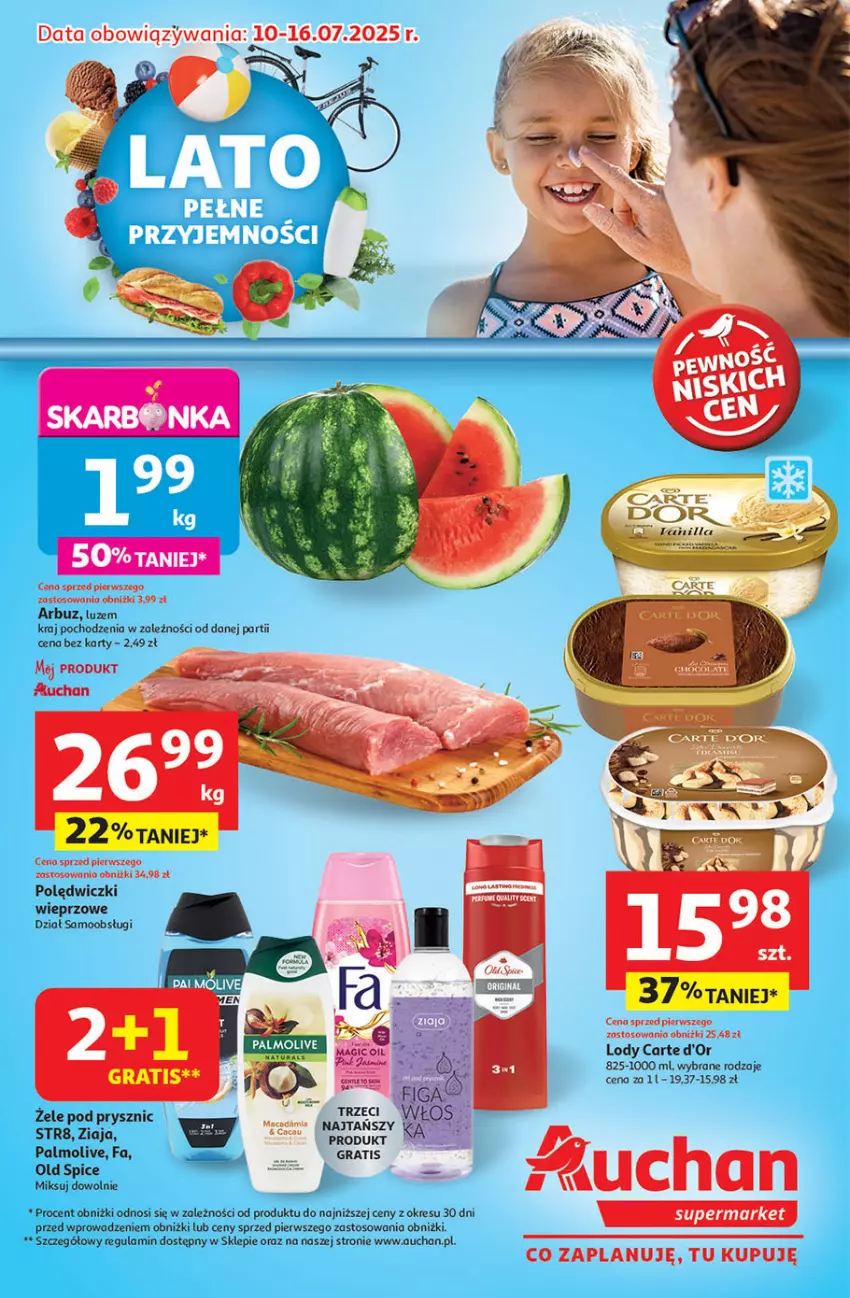 Gazetka promocyjna Auchan - LATO PEŁNE PRZYJEMNOŚCI Supermarket - ważna 10.07 do 16.07.2025 - strona 1 - produkty: Arbuz, Carte d'Or, Fa, Gra, Lody, Palmolive