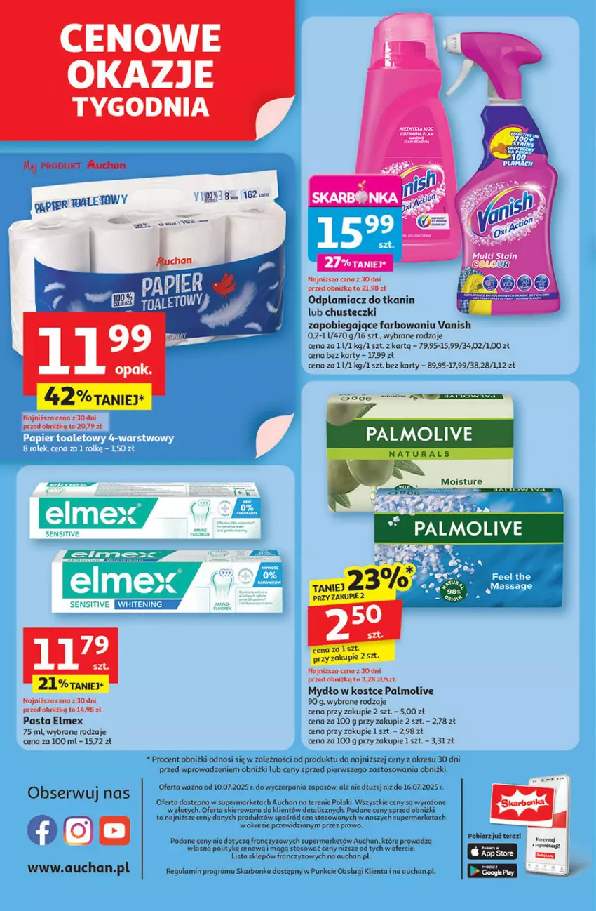 Gazetka promocyjna Auchan - LATO PEŁNE PRZYJEMNOŚCI Supermarket - ważna 10.07 do 16.07.2025 - strona 8 - produkty: Chusteczki, Elmex, Fa, Gra, Mydło, Odplamiacz, Palmolive, Ser, Tera, Vanish