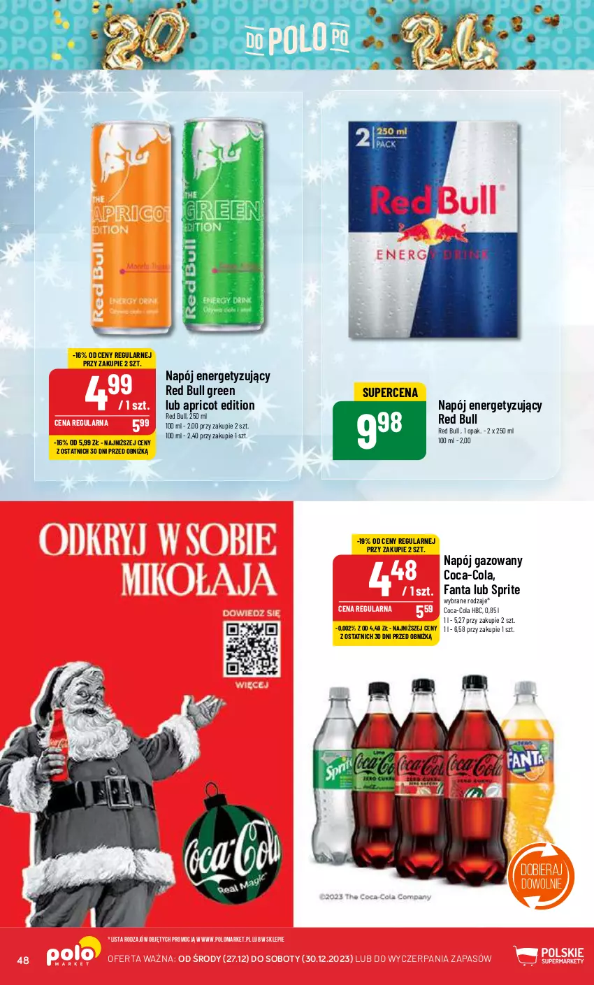 Gazetka promocyjna PoloMarket - Gazetka pomocyjna - ważna 27.12 do 30.12.2023 - strona 48 - produkty: Coca-Cola, Fa, Fanta, Napój, Napój gazowany, Red Bull, Sprite