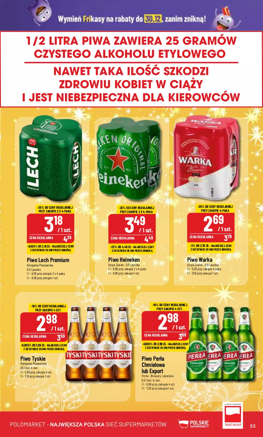 Gazetka promocyjna PoloMarket - Gazetka pomocyjna - ważna 27.12 do 30.12.2023 - strona 53 - produkty: Heineken, Lech Premium, Perła, Piwo, Por, Tyskie, Warka