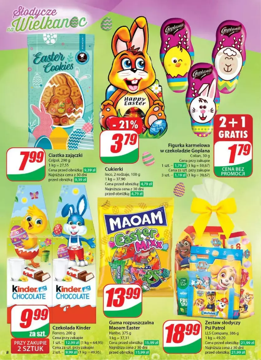 Gazetka promocyjna Dino - ważna 19.03 do 25.03.2025 - strona 67 - produkty: Ciastka, Cukier, Cukierki, Czekolada, Ferrero, Goplana, Guma rozpuszczalna, Haribo, Kinder, LANA, Psi Patrol