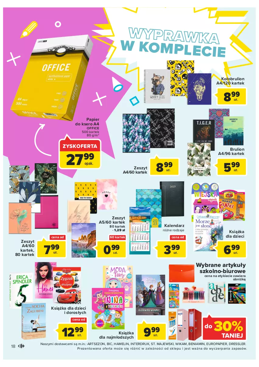 Gazetka promocyjna Carrefour - Gazetka Market - ważna 13.09 do 24.09.2022 - strona 18 - produkty: BIC, Biuro, Dres, Dzieci, Kalendarz, Książka, Lion, Papier, Papier do ksero, Ser