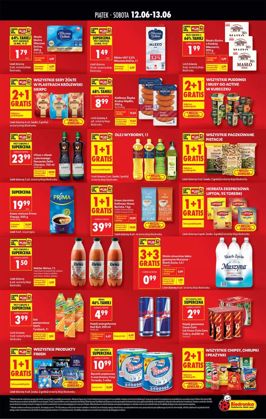 Gazetka promocyjna Biedronka - Tani Weekend - ważna 12.06 do 13.06.2026 - strona 2 - produkty: Coca-Cola, Dallmayr, Fa, Foxy, Gra, Kawa, Kawa mielona, Kawa ziarnista, Królewski, LG, Masło, Mleko, Mus, Napój, Napój energetyczny, Napój gazowany, Oliwa, Oliwa z oliwek, Papier, Pistacje, Por, Prima, Pudding, Ręcznik, Red Bull, Ser, Woda, Woda mineralna