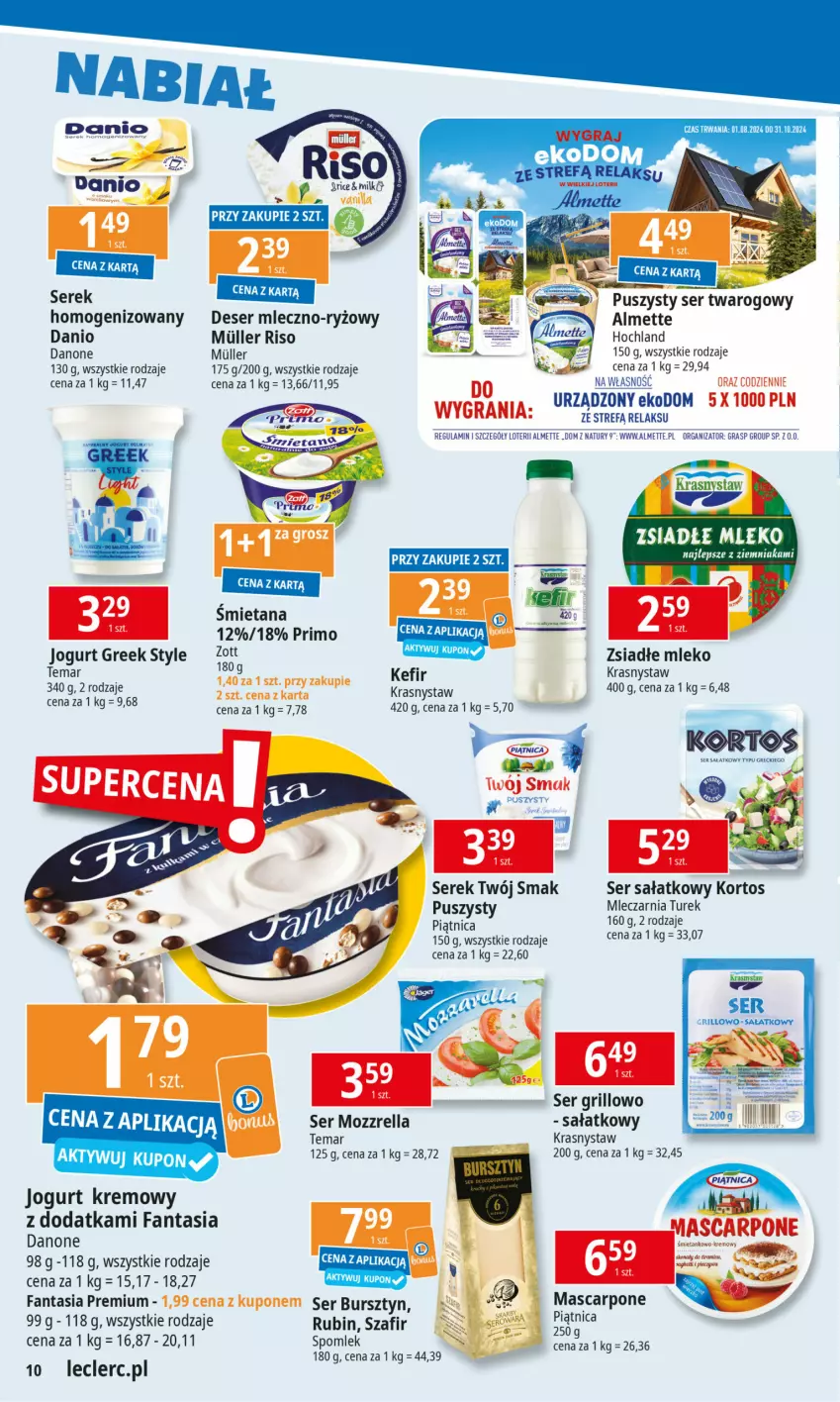 Gazetka promocyjna E Leclerc - ważna 21.10 do 28.10.2024 - strona 10 - produkty: Almette, Bursztyn, Danio, Danone, Deser, Fa, Fanta, Gra, Grill, Hochland, Jogurt, Kefir, Mleko, Piątnica, Piec, Rubin, Ryż, Sałat, Ser, Serek, Twój Smak