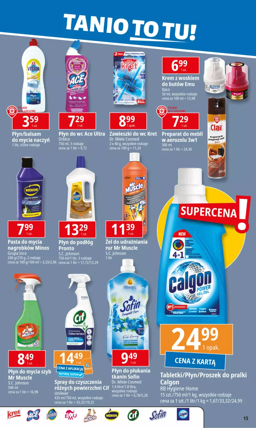 Gazetka promocyjna E Leclerc - ważna 21.10 do 28.10.2024 - strona 15 - produkty: BIC, Cif, Do mycia naczyń, Fa, Kret, Mus, Pralki, Pronto, Spray do czyszczenia, Tablet, Tran, Zawieszki