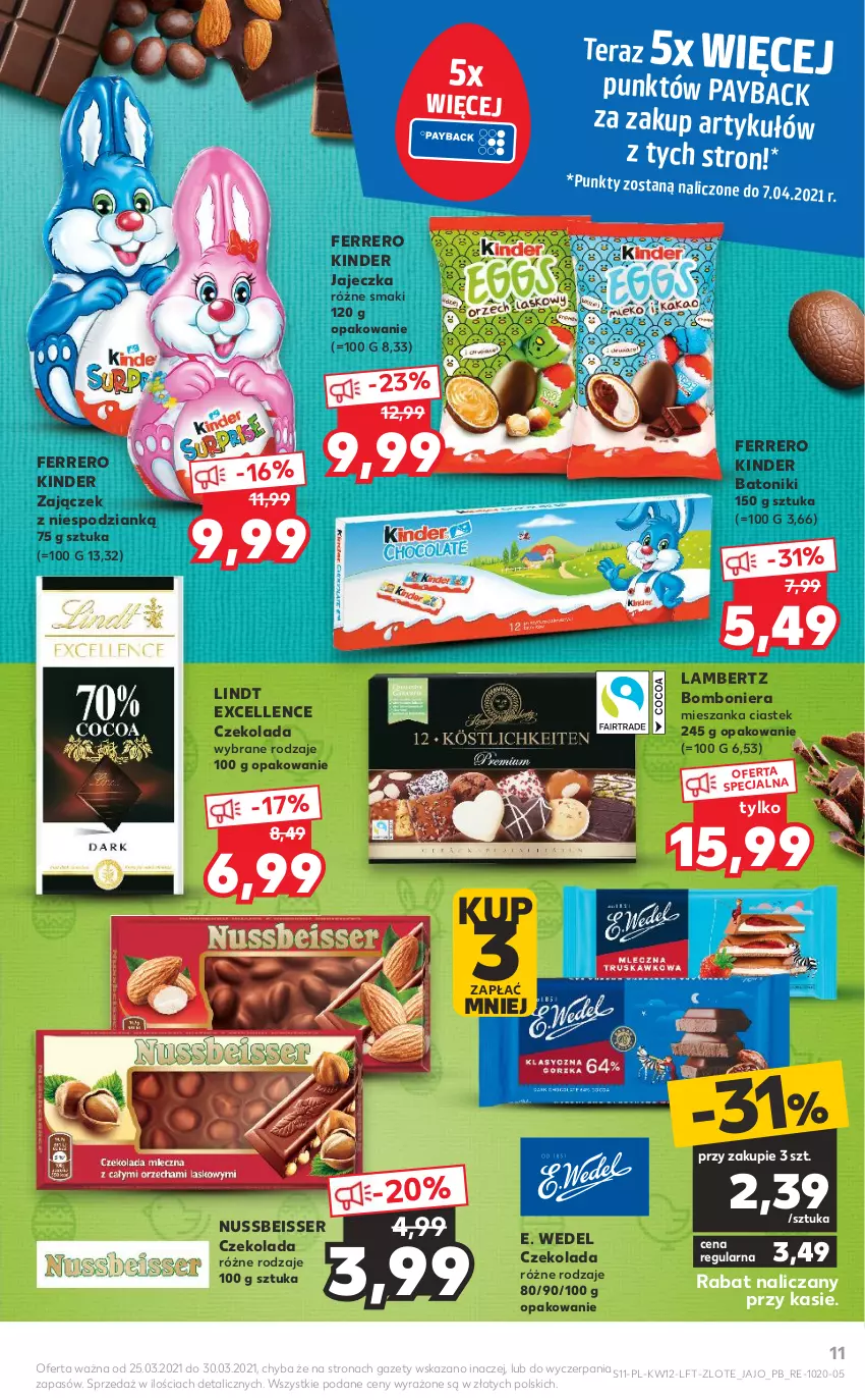 Gazetka promocyjna Kaufland - OFERTA TYGODNIA - ważna 25.03 do 30.03.2021 - strona 11 - produkty: Baton, Bomboniera, Czekolada, E. Wedel, Ferrero, Kinder, Lindt, Ser, Stek, Tera, Tonik