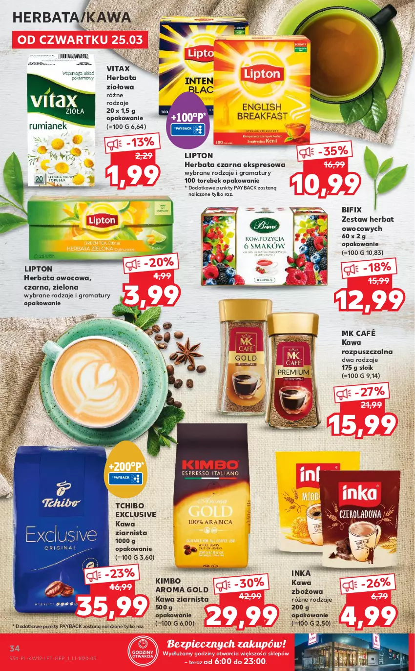 Gazetka promocyjna Kaufland - OFERTA TYGODNIA - ważna 25.03 do 30.03.2021 - strona 34 - produkty: Gra, Herbata, Herbata czarna, Herbata owocowa, Inka, Kawa, Kawa rozpuszczalna, Kawa zbożowa, Kawa ziarnista, Lipton, Piec, Rama, Tchibo, Tera, Vitax