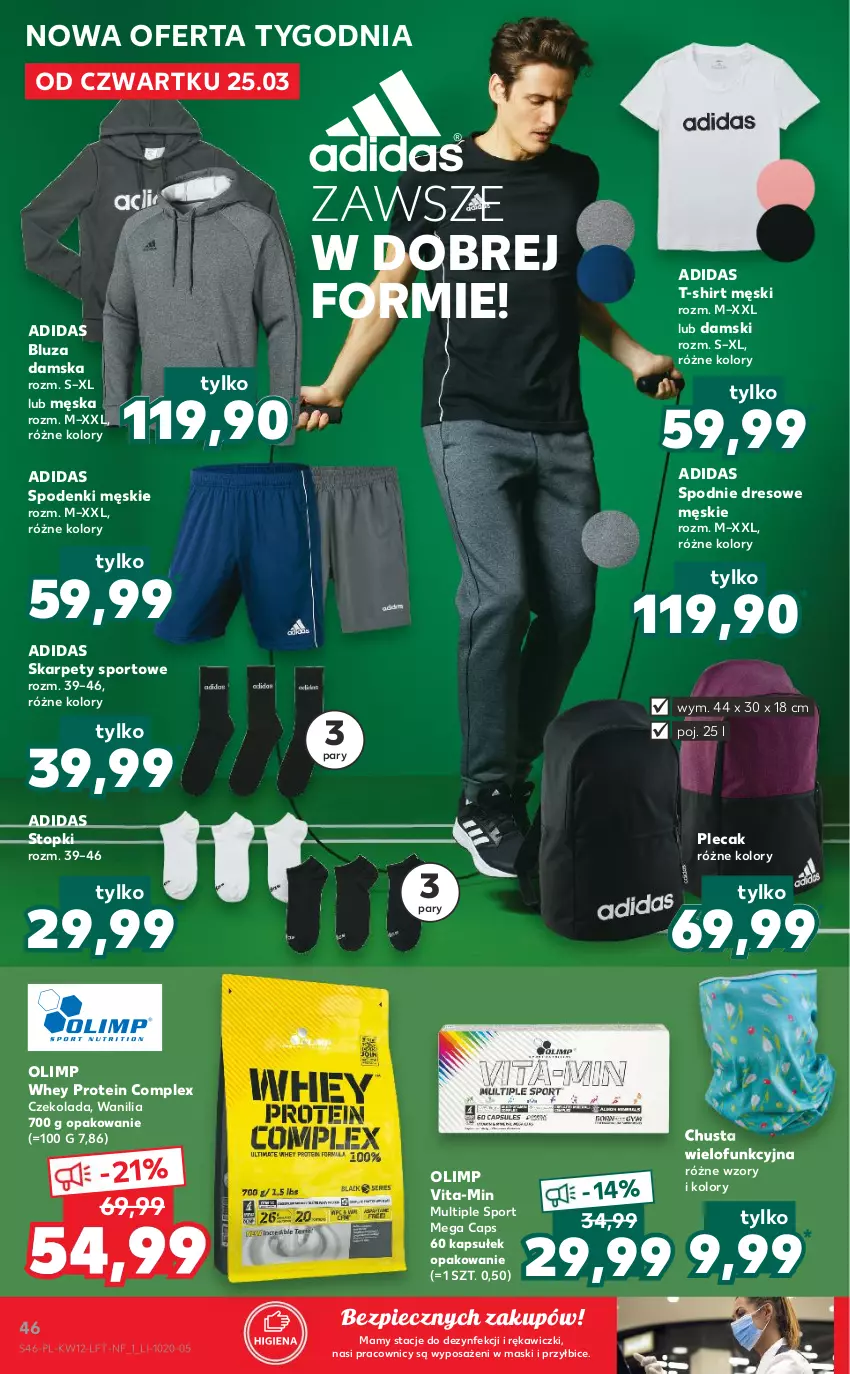 Gazetka promocyjna Kaufland - OFERTA TYGODNIA - ważna 25.03 do 30.03.2021 - strona 46 - produkty: Adidas, BIC, Bluza, Chusta, Czekolada, Dres, Karp, Piec, Plecak, Por, Spodnie, Spodnie dresowe, Sport, T-shirt, Top, Vita-Min