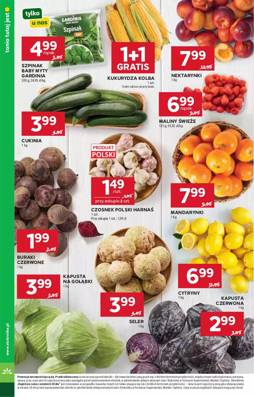 Gazetka promocyjna Stokrotka - Market - ważna 17.09 do 23.09.2026 - strona 14 - produkty: Buraki, Cytryny, Czosnek, Gra, Harnaś, Kukurydza, Maliny, Mandarynki, Mięso, Nektar, Optima, Owoce, Szpinak, Warzywa