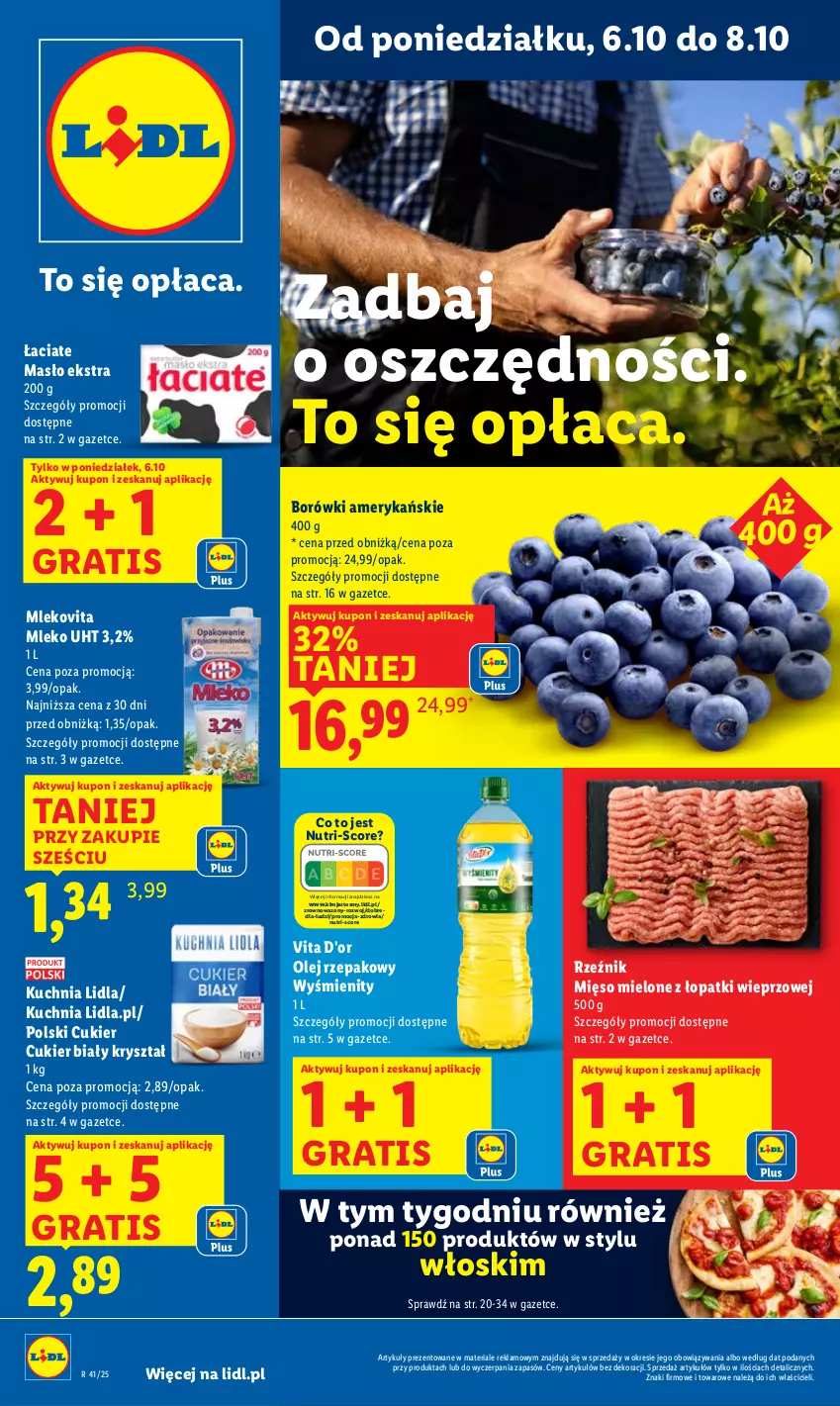 Gazetka promocyjna Lidl - GAZETKA - ważna 06.10 do 08.10.2025 - strona 1 - produkty: Cukier, Gra, Kuchnia, Masło, Mięso, Mięso mielone, Mięso mielone z łopatki wieprzowej, Mleko, Mlekovita, Olej, Olej rzepakowy, Wazon