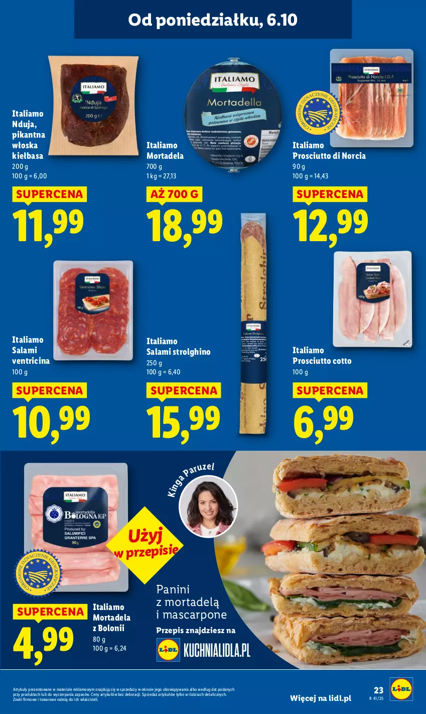 Gazetka promocyjna Lidl - GAZETKA - ważna 06.10 do 08.10.2025 - strona 23 - produkty: Kiełbasa, LG, Mascarpone, Prosciutto, Salami