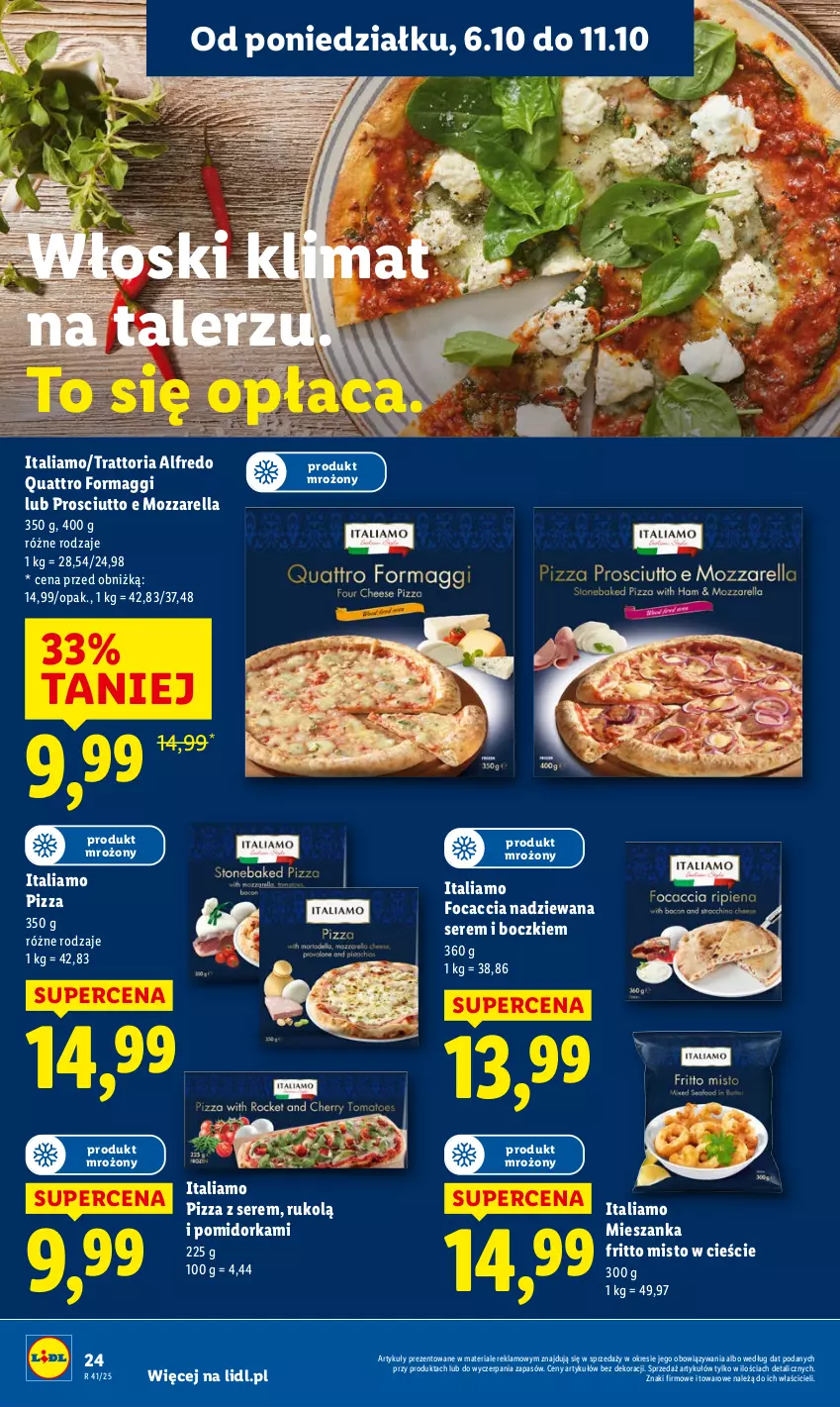 Gazetka promocyjna Lidl - GAZETKA - ważna 06.10 do 08.10.2025 - strona 24 - produkty: Focaccia, Maggi, Mozzarella, Orka, Pizza, Prosciutto, Ser, Talerz