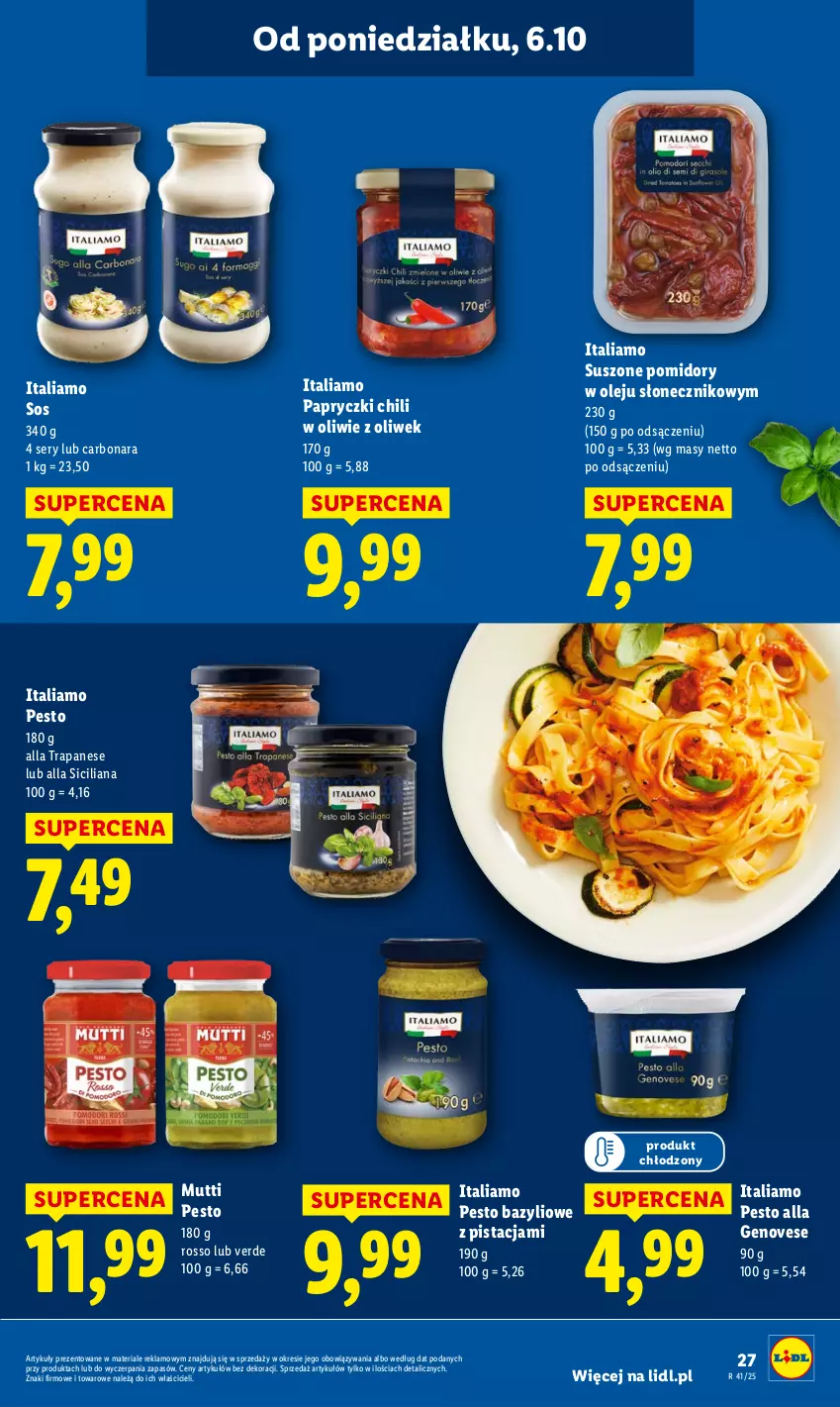 Gazetka promocyjna Lidl - GAZETKA - ważna 06.10 do 08.10.2025 - strona 27 - produkty: Bazyl, Olej, Pesto, Pomidory, Ser, Sos, Suszone pomidory