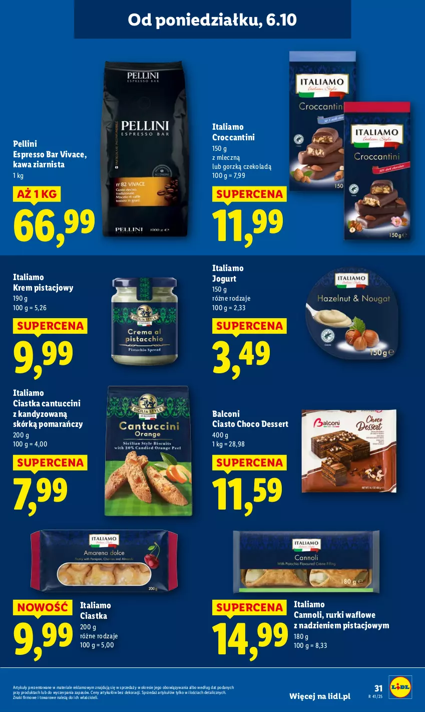 Gazetka promocyjna Lidl - GAZETKA - ważna 06.10 do 08.10.2025 - strona 31 - produkty: Alcon, Ciastka, Jogurt, Kawa, Kawa ziarnista, Krem pistacjowy, Rurki, Ser