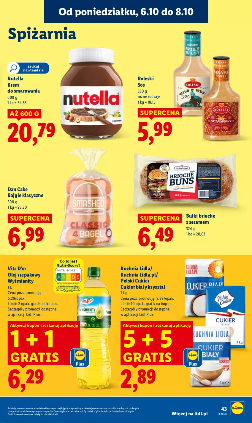 Gazetka promocyjna Lidl - GAZETKA - ważna 06.10 do 08.10.2025 - strona 43 - produkty: Bajgle, Cukier, Dan Cake, Gra, Kuchnia, Nutella, Olej, Olej rzepakowy, Sezam, Sos, Wazon