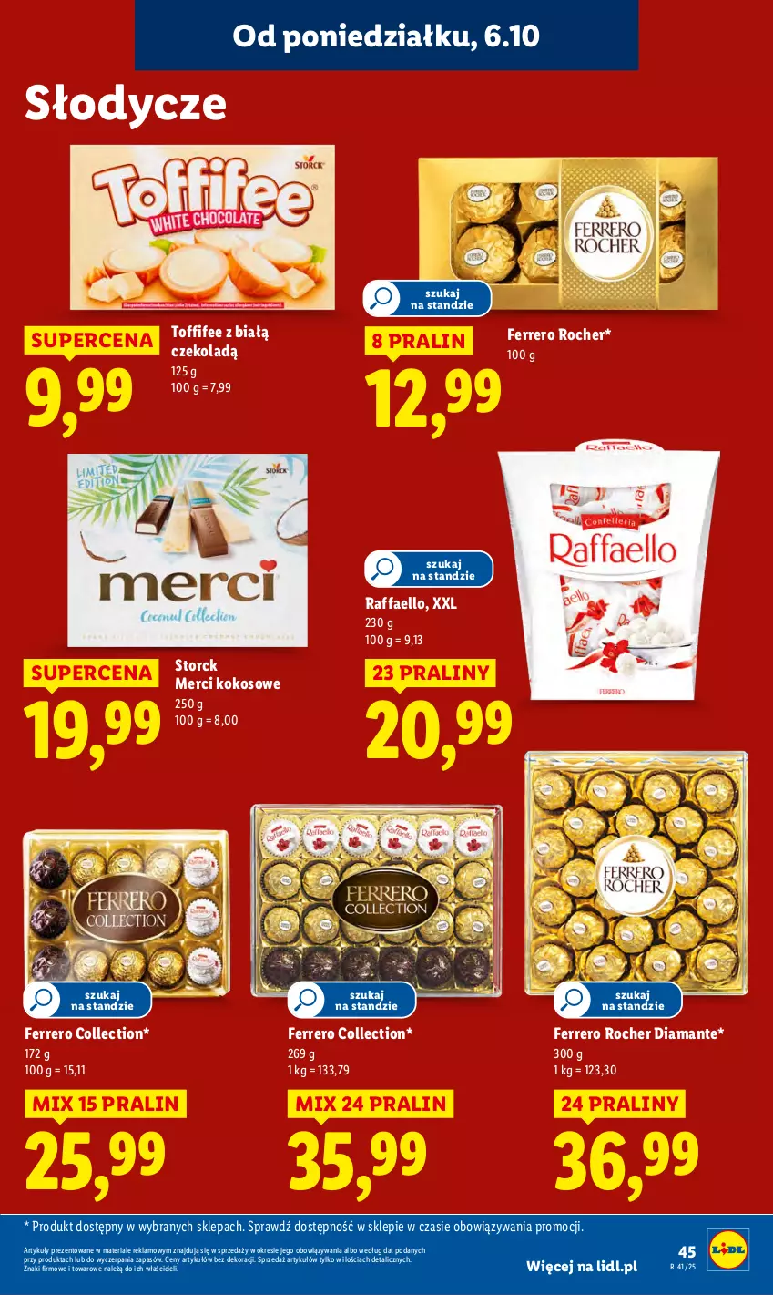 Gazetka promocyjna Lidl - GAZETKA - ważna 06.10 do 08.10.2025 - strona 45 - produkty: Diamant, Fa, Ferrero, Ferrero Rocher, Kokos, Merci, Praliny, Raffaello, Toffifee