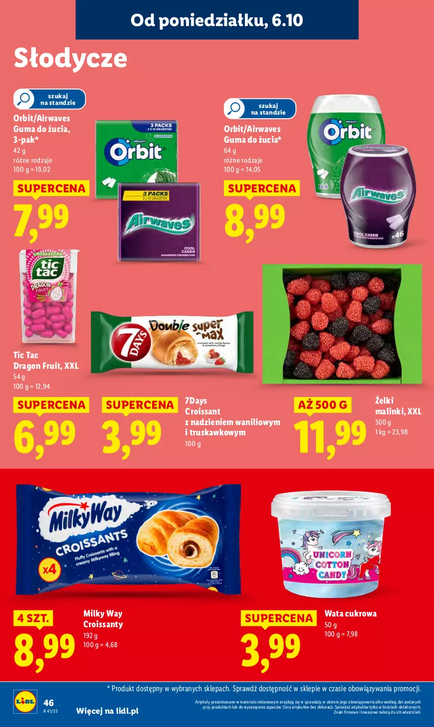 Gazetka promocyjna Lidl - GAZETKA - ważna 06.10 do 08.10.2025 - strona 46 - produkty: Croissant, Guma do żucia, Milky Way, Orbit, Wata cukrowa