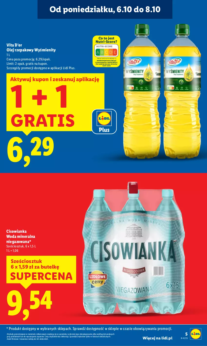Gazetka promocyjna Lidl - GAZETKA - ważna 06.10 do 08.10.2025 - strona 5 - produkty: Cisowianka, Gra, Olej, Olej rzepakowy, Wazon, Woda, Woda mineralna