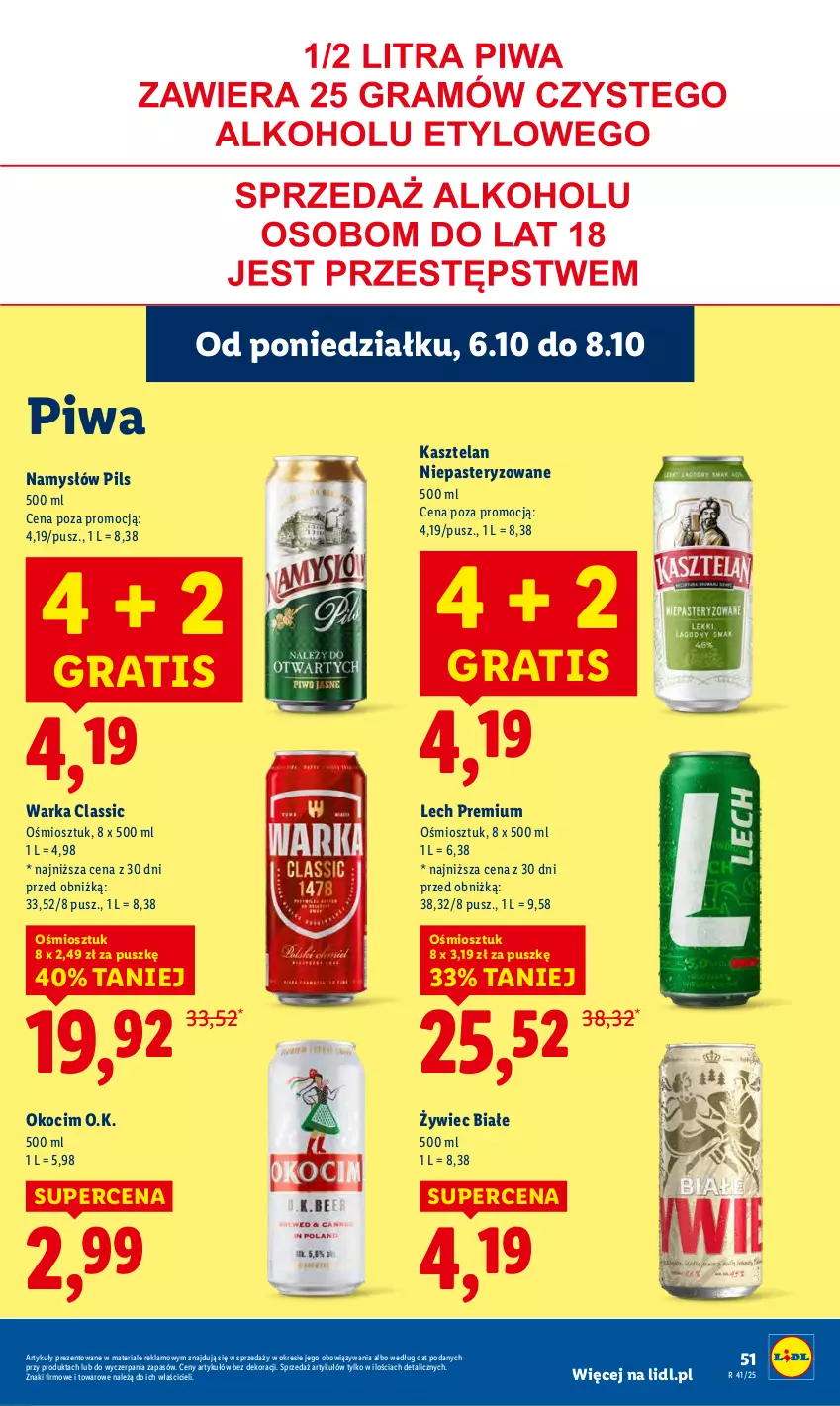 Gazetka promocyjna Lidl - GAZETKA - ważna 06.10 do 08.10.2025 - strona 53 - produkty: Gra, Kasztelan, Koc, Lech Premium, Namysłów, Okocim, Piwa, Warka