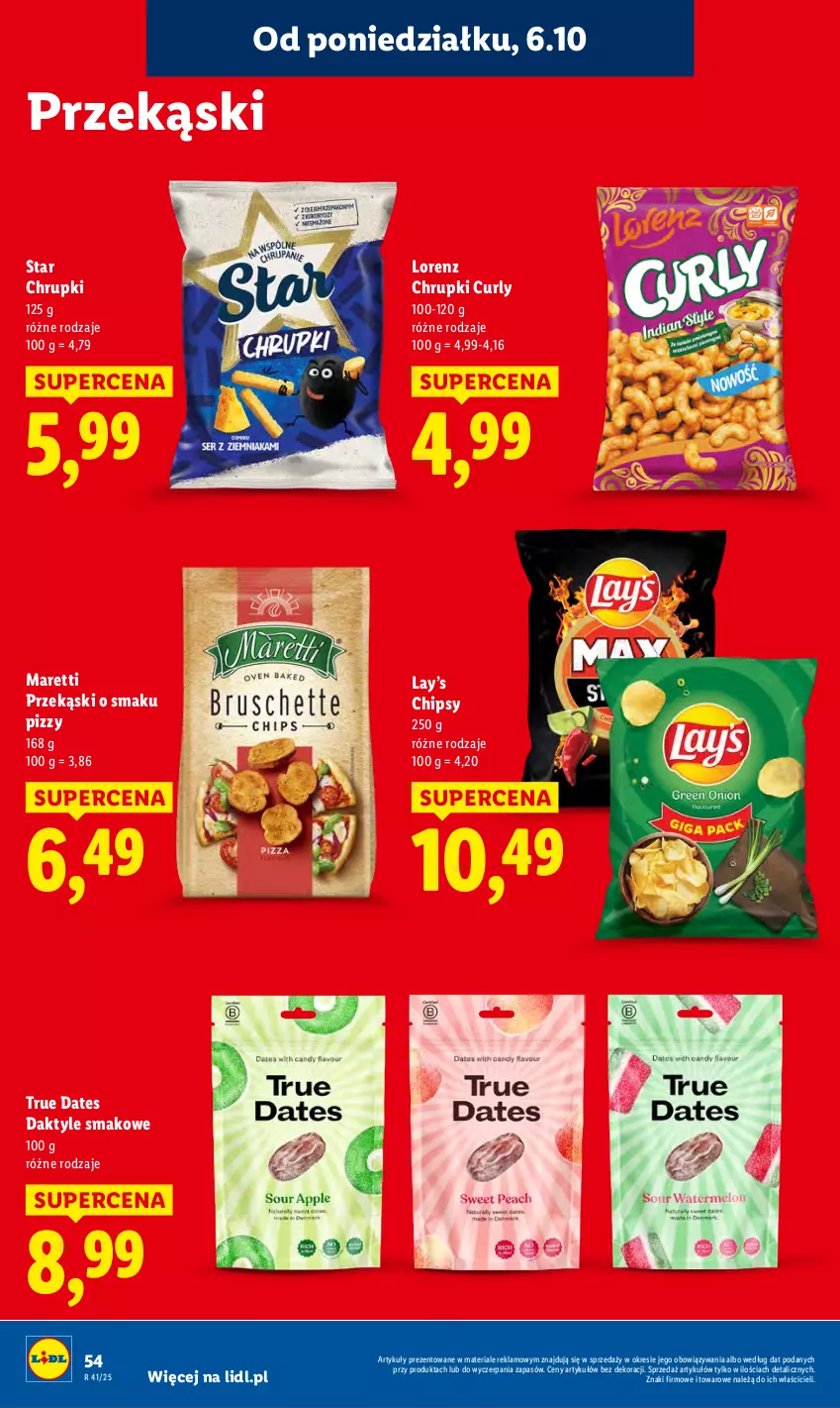 Gazetka promocyjna Lidl - GAZETKA - ważna 06.10 do 08.10.2025 - strona 56 - produkty: Chipsy, Chrupki, Daktyle, Lay’s, Lorenz