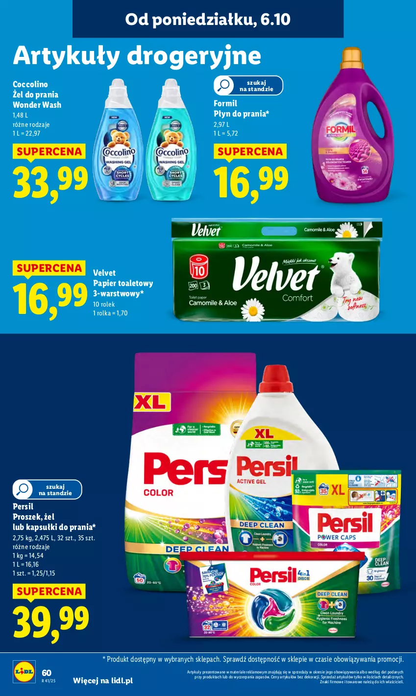 Gazetka promocyjna Lidl - GAZETKA - ważna 06.10 do 08.10.2025 - strona 62 - produkty: Coccolino, Kapsułki do prania, Papier, Papier toaletowy, Persil, Płyn do prania, Velvet