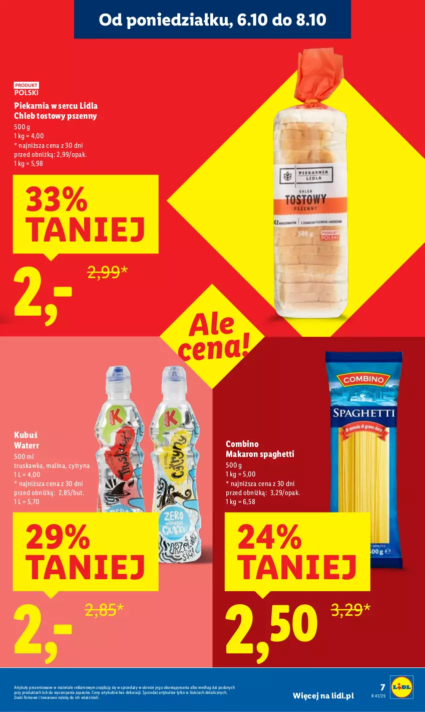 Gazetka promocyjna Lidl - GAZETKA - ważna 06.10 do 08.10.2025 - strona 7 - produkty: Chleb, Chleb tostowy, Kubuś, Makaron, Ser, Spaghetti
