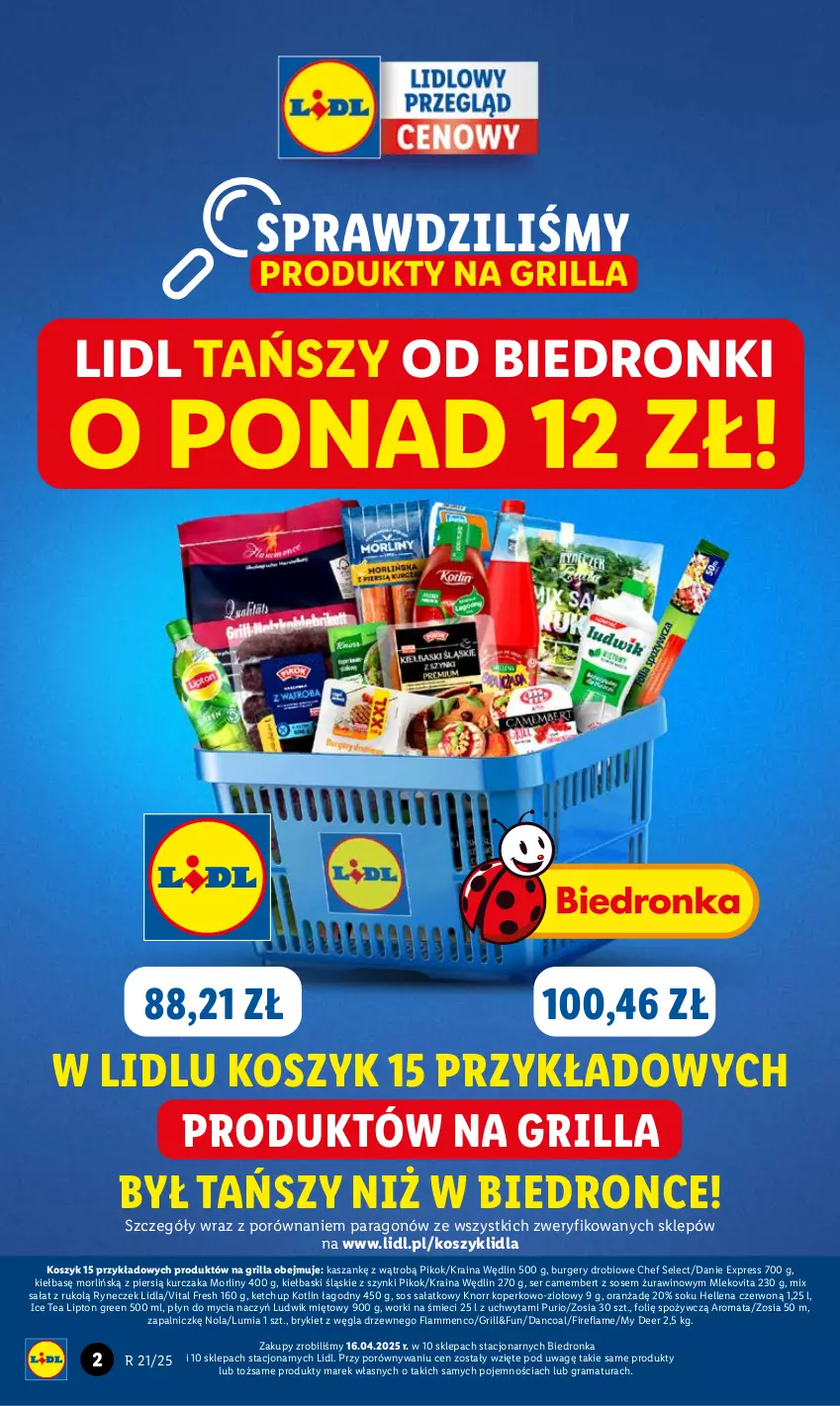 Gazetka promocyjna Lidl - GAZETKA - ważna 19.05 do 21.05.2025 - strona 2 - produkty: Burger, Camembert, Do mycia naczyń, Gra, Grill, Hellena, Ice tea, Kasza, Ketchup, Kiełbaski śląskie, Knorr, Kosz, Kotlin, Kurczak, Lipton, Ludwik, Mleko, Mlekovita, Morliny, PIKOK, Płyn do mycia, Płyn do mycia naczyń, Por, Pur, Rama, Sałat, Ser, Sok, Sos, Wino, Worki na śmiec, Worki na śmieci