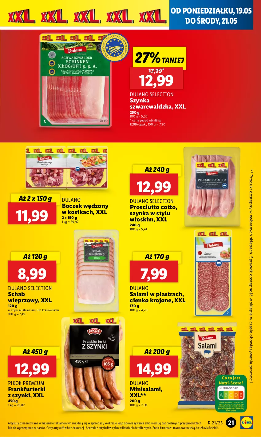 Gazetka promocyjna Lidl - GAZETKA - ważna 19.05 do 21.05.2025 - strona 25 - produkty: Boczek, Dulano, Frankfurterki, PIKOK, Prosciutto, Salami, Schab wieprzowy, Szynka