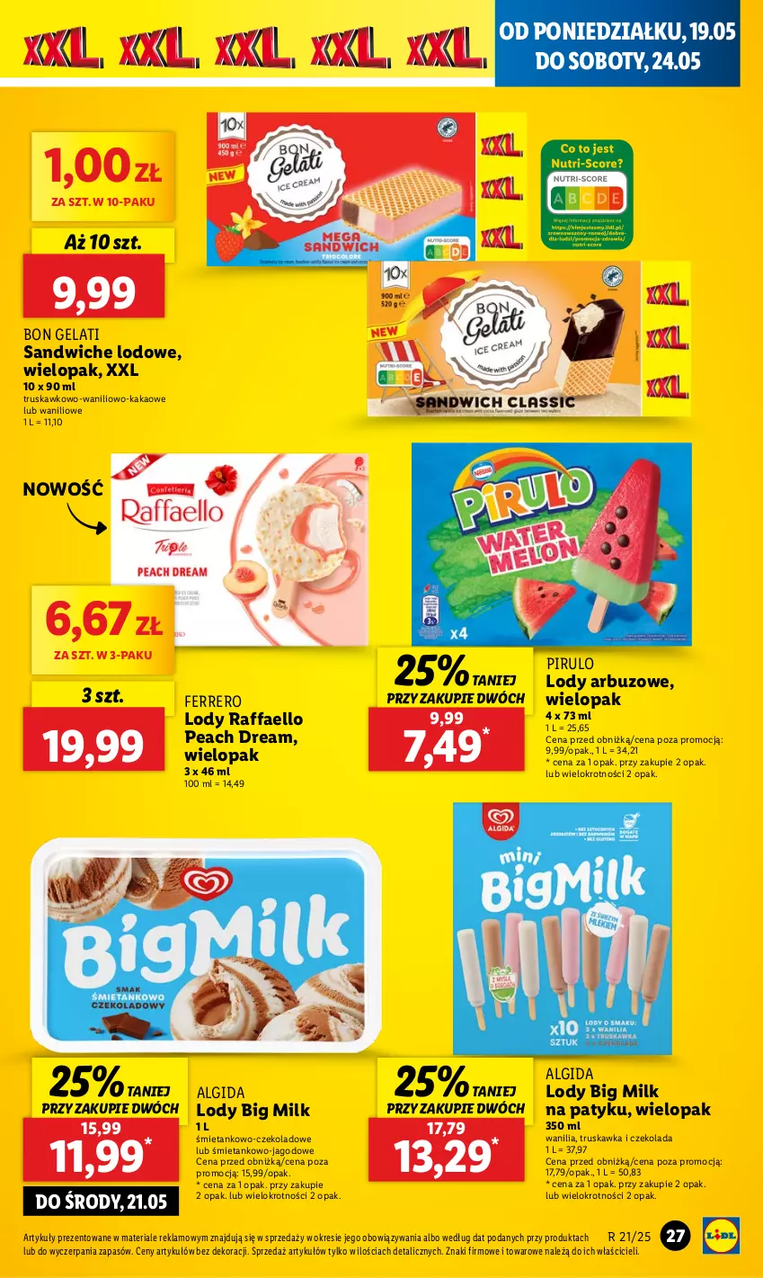 Gazetka promocyjna Lidl - GAZETKA - ważna 19.05 do 21.05.2025 - strona 31 - produkty: Algida, Arbuz, Big Milk, Czekolada, Fa, Ferrero, Kakao, LG, Lody, Raffaello