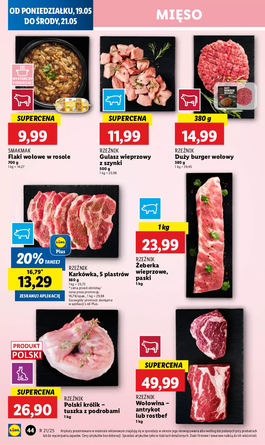 Gazetka promocyjna Lidl - GAZETKA - ważna 19.05 do 21.05.2025 - strona 50 - produkty: Burger, Flaki, Flaki wołowe, Królik, Mięso, Rostbef, Tusz, Wołowina