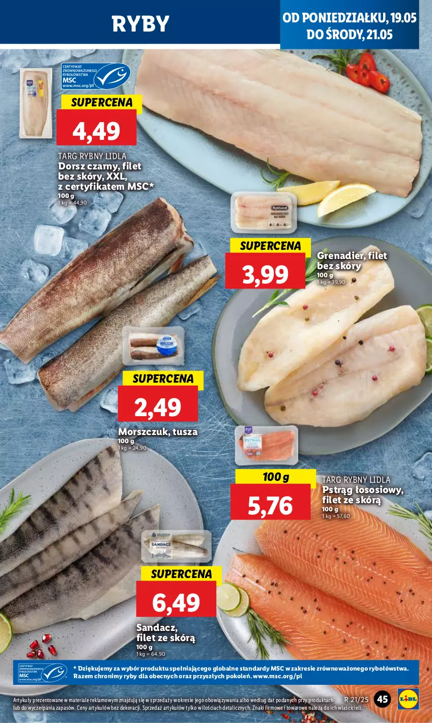 Gazetka promocyjna Lidl - GAZETKA - ważna 19.05 do 21.05.2025 - strona 51 - produkty: Dorsz, Grenadier, Pstrąg, Pstrąg łososiowy, Sandacz, Sos, Tusz