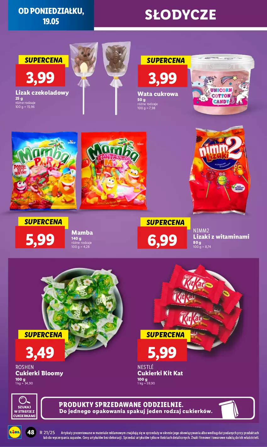 Gazetka promocyjna Lidl - GAZETKA - ważna 19.05 do 21.05.2025 - strona 56 - produkty: Cukier, Cukierki, Kit Kat, Lizaki, Mamba, Nestlé, Nimm2, Wata cukrowa