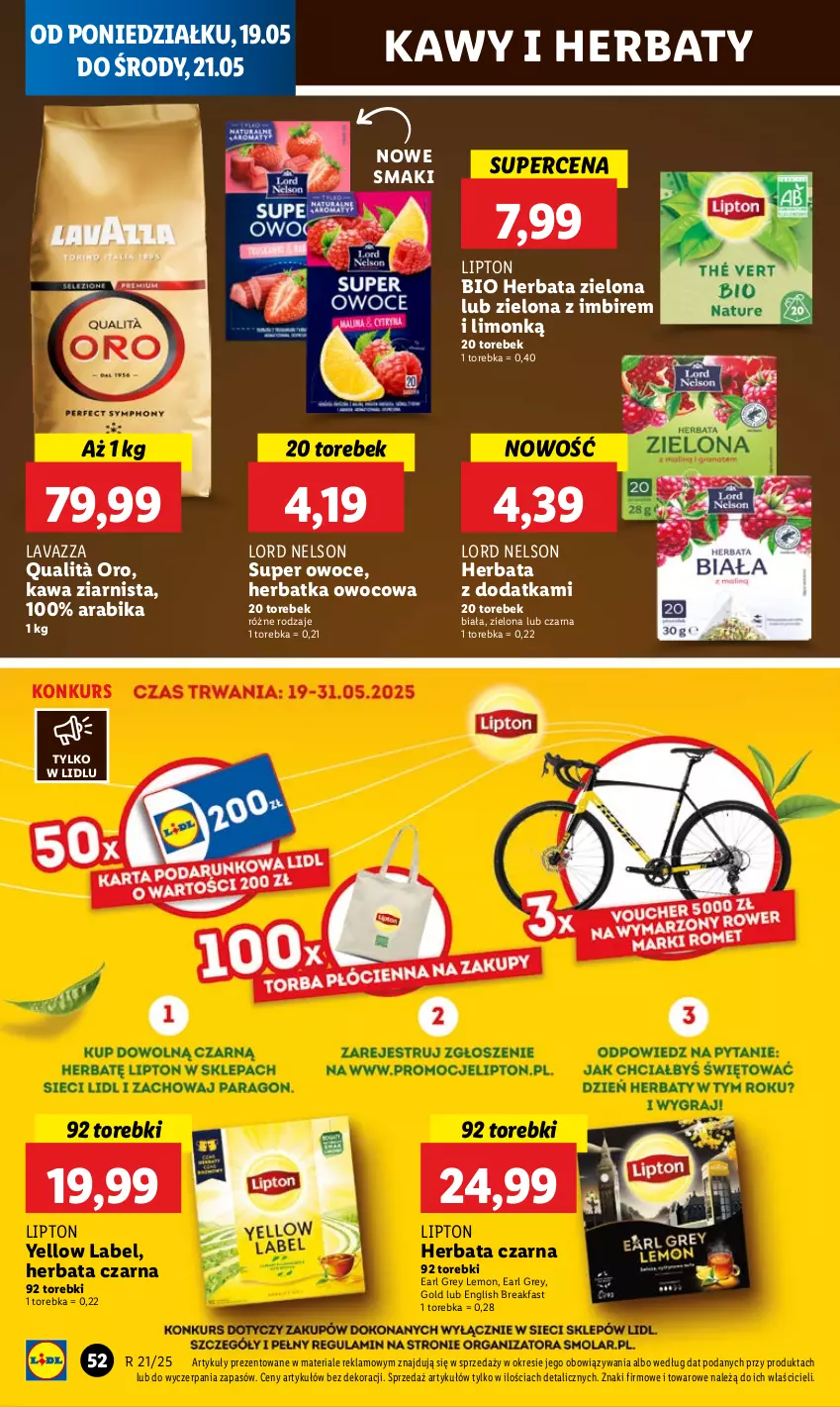 Gazetka promocyjna Lidl - GAZETKA - ważna 19.05 do 21.05.2025 - strona 60 - produkty: Earl Grey, Fa, Herbata, Herbata czarna, Imbir, Kawa, Kawa ziarnista, Lavazza, Lipton, Owoce, Torebka