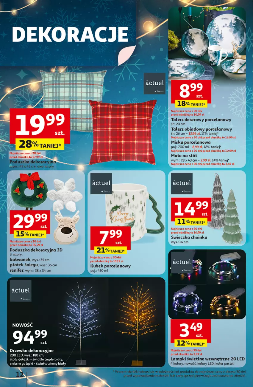 Gazetka promocyjna Auchan - Pewność niskich cen Hipermarket - ważna 06.11 do 12.11.2025 - strona 12 - produkty: Choinka, Deser, Inka, Kubek, Miska, Poduszka, Poduszka dekoracyjna, Por, Renifer, Ser, Stół, Talerz, Talerz deserowy, Talerz obiadowy