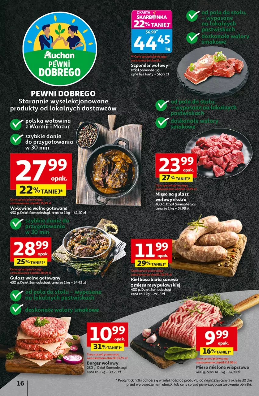 Gazetka promocyjna Auchan - Pewność niskich cen Hipermarket - ważna 06.11 do 12.11.2025 - strona 16 - produkty: Kiełbasa, Kiełbasa biała, Mięso, Mięso mielone, Szponder wołowy, Wołowina