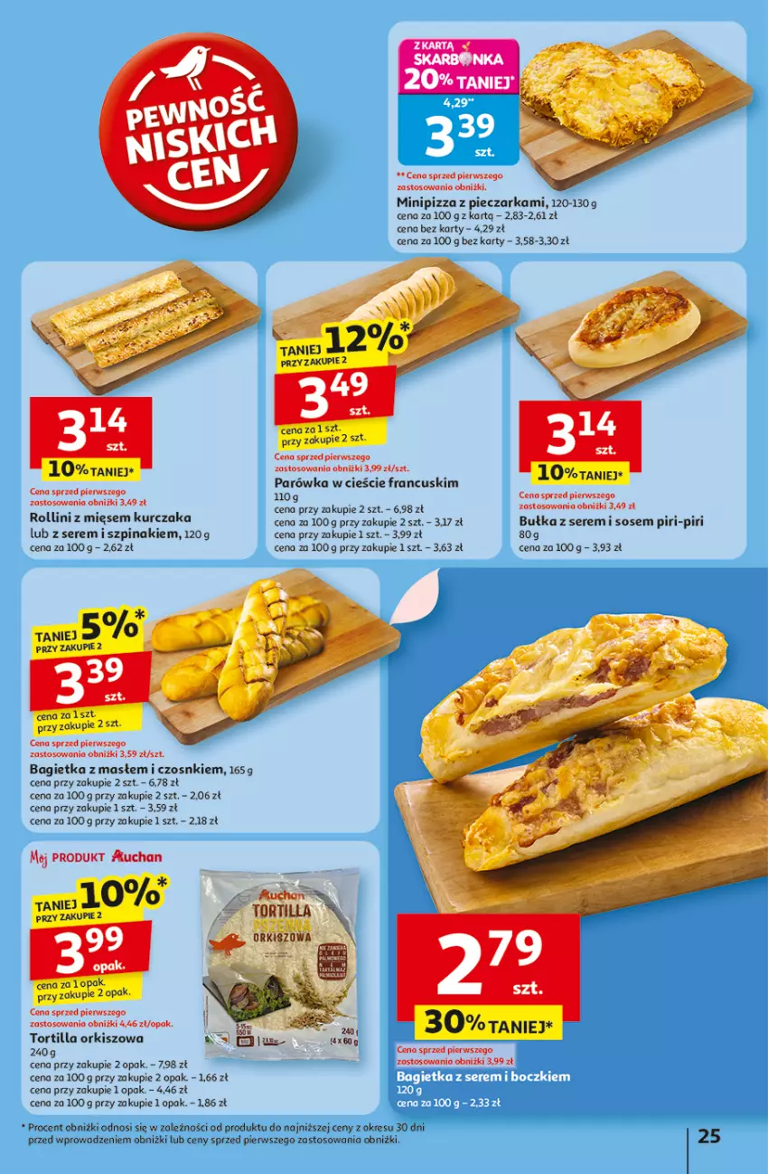 Gazetka promocyjna Auchan - Pewność niskich cen Hipermarket - ważna 06.11 do 12.11.2025 - strona 25 - produkty: Bagietka, Bułka, K2, Kurczak, Piec, Pieczarka, Pizza, Ser, Sos, Szpinak, Tortilla