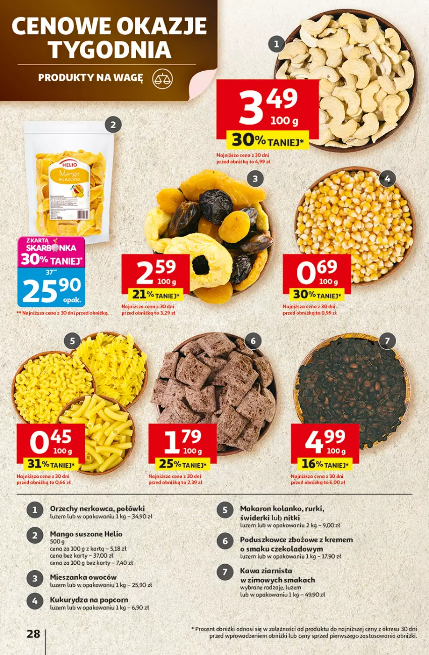 Gazetka promocyjna Auchan - Pewność niskich cen Hipermarket - ważna 06.11 do 12.11.2025 - strona 28 - produkty: Helio, Kawa, Kawa ziarnista, Kukurydza, Makaron, Mango, Mango suszone, Popcorn, Rurki