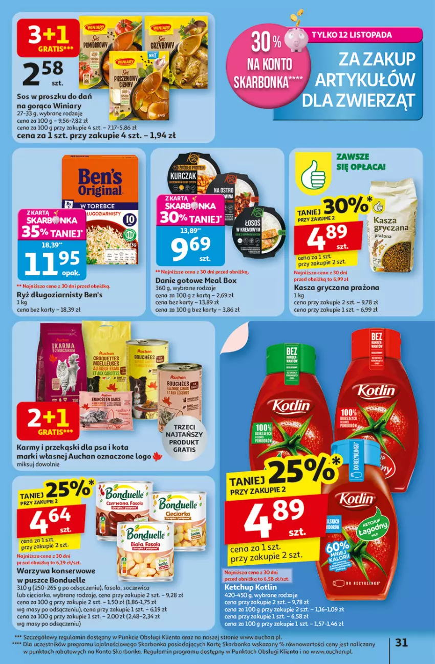 Gazetka promocyjna Auchan - Pewność niskich cen Hipermarket - ważna 06.11 do 12.11.2025 - strona 31 - produkty: Bonduelle, Cieciorka, Danie gotowe, Fa, Fasola, Gra, Gry, Kasza, Kasza gryczana, LEGO, Orka, Przekąski dla psa, Ryż, Ser, Sos, Top, Warzywa, Warzywa konserwowe, Winiary
