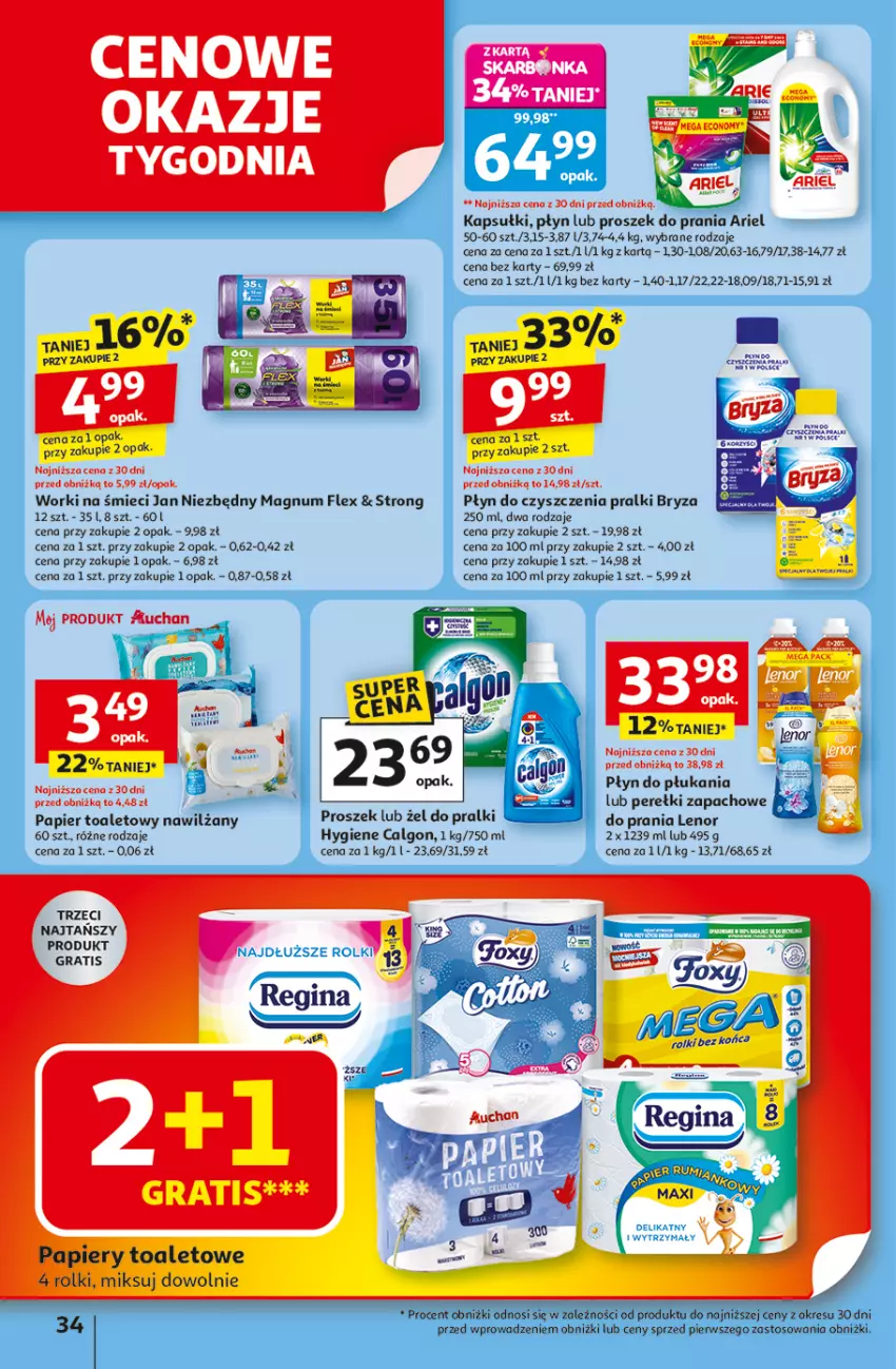 Gazetka promocyjna Auchan - Pewność niskich cen Hipermarket - ważna 06.11 do 12.11.2025 - strona 34 - produkty: Ariel, Bryza, Calgon, Gra, Jan Niezbędny, Lenor, LG, Papier, Papier toaletowy, Perełki zapachowe, Płyn do płukania, Pralki, Proszek do prania, Rolki, Worki na śmiec, Worki na śmieci