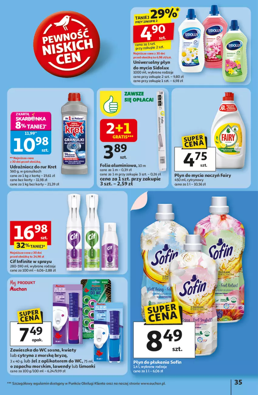 Gazetka promocyjna Auchan - Pewność niskich cen Hipermarket - ważna 06.11 do 12.11.2025 - strona 35 - produkty: Cif, Do mycia naczyń, Fa, Fairy, Folia aluminiowa, Gra, Kret, Płyn do mycia, Płyn do mycia naczyń, Sidolux, Sos, Zawieszka do wc