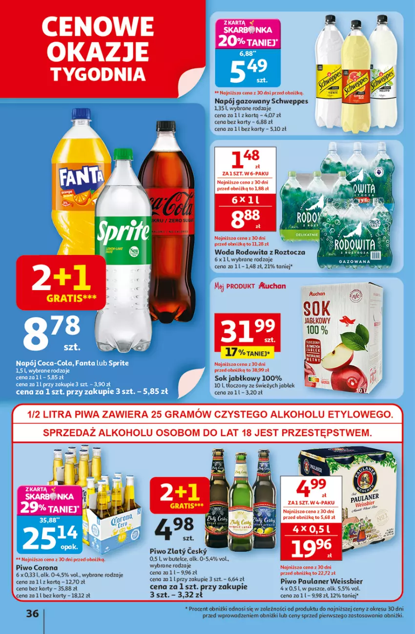 Gazetka promocyjna Auchan - Pewność niskich cen Hipermarket - ważna 06.11 do 12.11.2025 - strona 36 - produkty: Gra, Napój, Napój gazowany, Piwa, Piwo, Schweppes, Sok, Sok jabłkowy, Woda