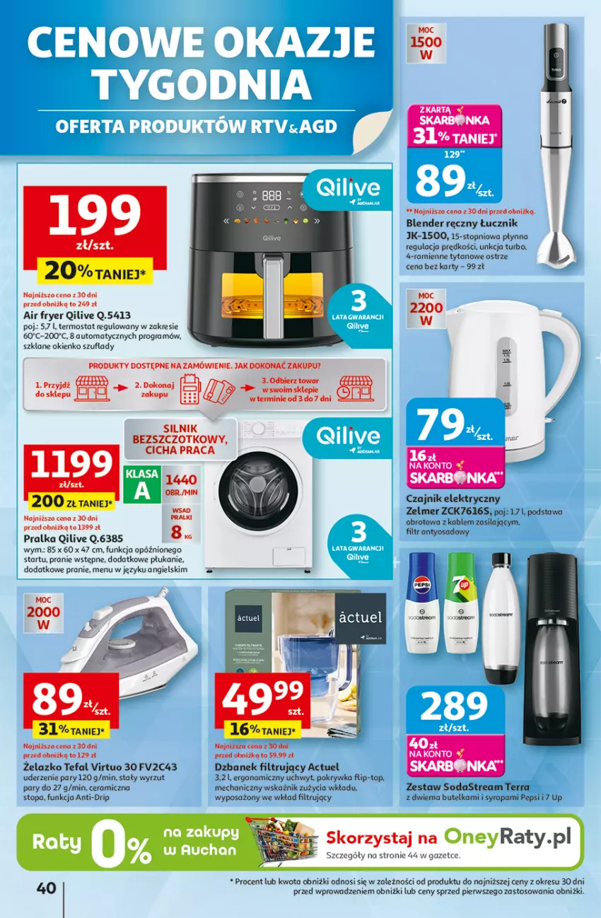 Gazetka promocyjna Auchan - Pewność niskich cen Hipermarket - ważna 06.11 do 12.11.2025 - strona 40 - produkty: Blender, Blender ręczny, Czajnik, Czajnik elektryczny, Dzbanek, Dzbanek filtrujący, Fa, Gra, Lion, Pepsi, Pralka, Tefal, Termos, Top, Tytan, Virtu, Wkład filtrujący, Zelmer